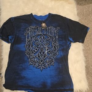 Affliction Blue and Black Short Sleeve Graphic Tee